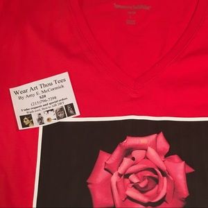Bright Red T-shirt with Original Art Rose 2x